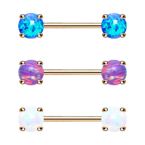 Brustwarzenpiercing Intimpiercing Hantel Barbell Rosegold IP mit Opal Kugeln