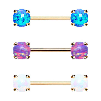 Brustwarzenpiercing Intimpiercing Hantel Barbell Rosegold IP mit Opal Kugeln