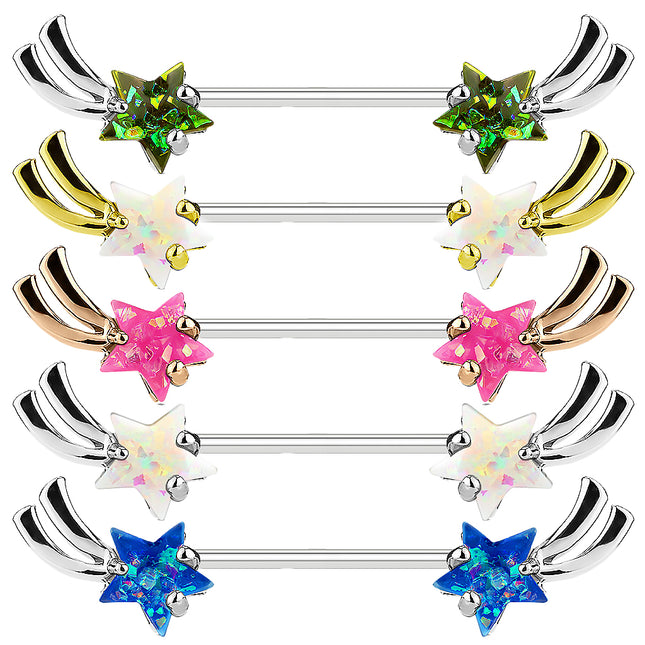 Brustpiercing Intimpiercing Nippel Barbell Sternschnuppe mit Opal