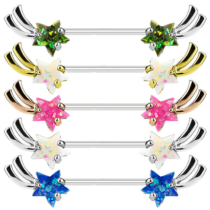 Brustpiercing Intimpiercing Nippel Barbell Sternschnuppe mit Opal