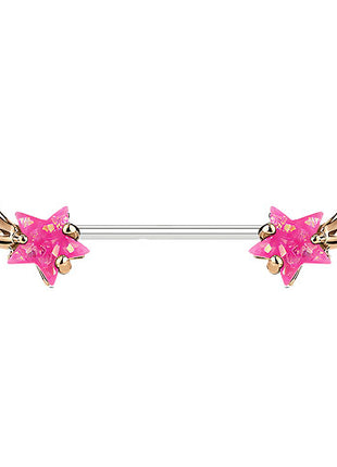 Nippelpiercing Sternschnuppe mit Opal - Rosegold / Pink