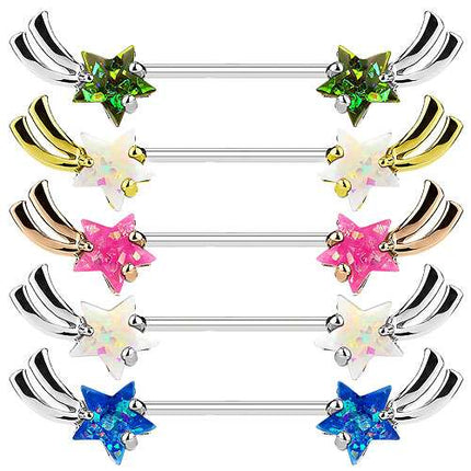 Brustpiercing Intimpiercing Nippel Barbell Sternschnuppe mit Opal