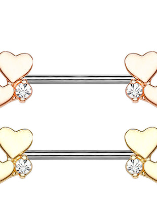 Nipple Piercing Intimate Piercing Nipple Bar with Hearts and Crystal 