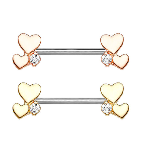 Nipple Piercing Intimate Piercing Nipple Bar with Hearts and Crystal 