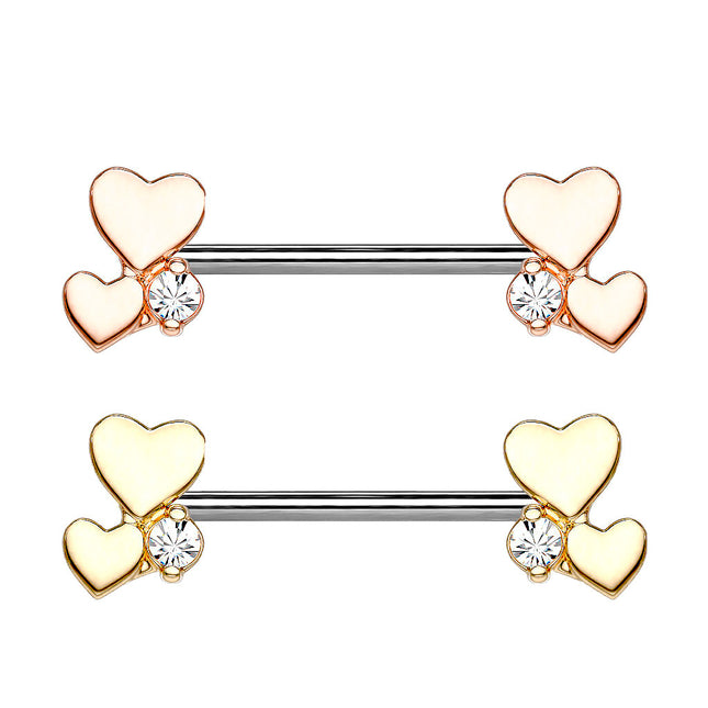 Brustwarzenpiercing Intimpiercing Nippel Stab mit Herzen und Kristall