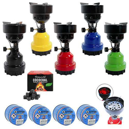 2in1 Metall Gaskocher Campingkocher Shisha Kohleanzünder 4 Kartuschen + Kohle