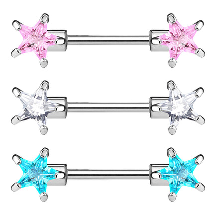 Brustwarzenpiercing Barbell 2 Kristall Sterne