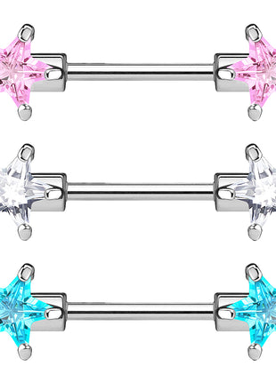 Nipple Piercing Barbell 2 Crystal Stars 