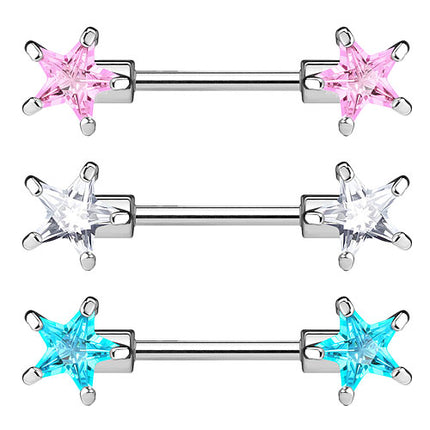 Brustwarzenpiercing Barbell 2 Kristall Sterne