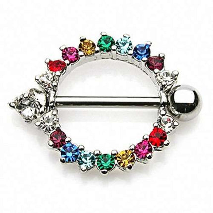 Brustwarzenpiercing Intimpiercing Schild Multicolor Kristalle