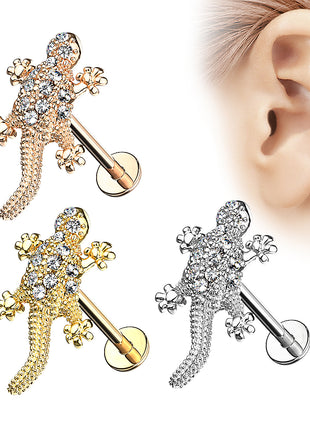 Ear Tragus Cartilage Labret Piercing Stud Crystal Lizard 