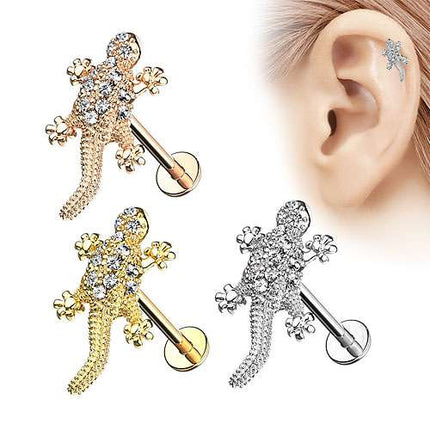 Ohr Tragus Knorpel Labret Piercing Stecker Kristall Eidechse