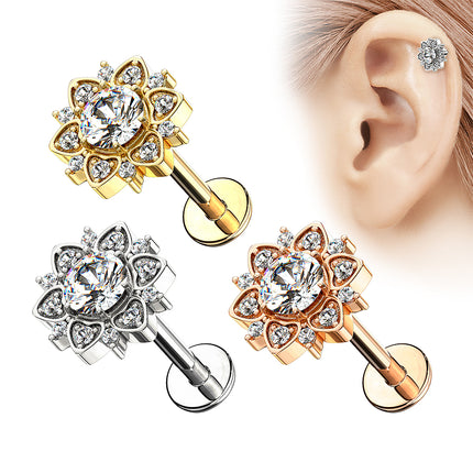 Ohr Tragus Knorpel Labret Piercing Stecker Kristall Blume