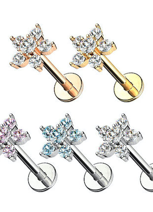 Lip Piercing Crystal Flower Labret Madonna Ear Cartilage Plug Stud 