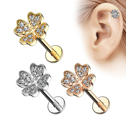 Ohr Tragus Knorpel Labret Piercing Stecker Kristall Kleeblatt