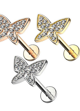 Lip Piercing Crystal Butterfly Labret Madonna Ear Cartilage Stud 