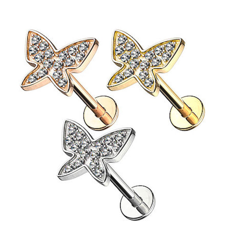 Lip Piercing Crystal Butterfly Labret Madonna Ear Cartilage Stud 