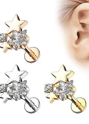 Ear Tragus Cartilage Labret Piercing Stud Crystal Stars 