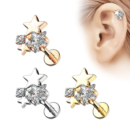 Ohr Tragus Knorpel Labret Piercing Stecker Kristall Sterne