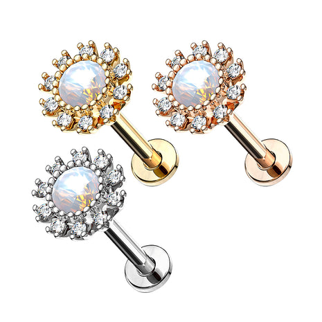 Ear Tragus Cartilage Labret Piercing Stud filigree flower with opal 