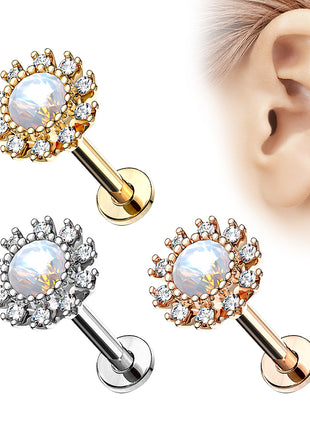 Ear Tragus Cartilage Labret Piercing Stud filigree flower with opal 