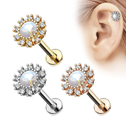 Ohr Tragus Knorpel Labret Piercing Stecker filigrane Blume mit Opal