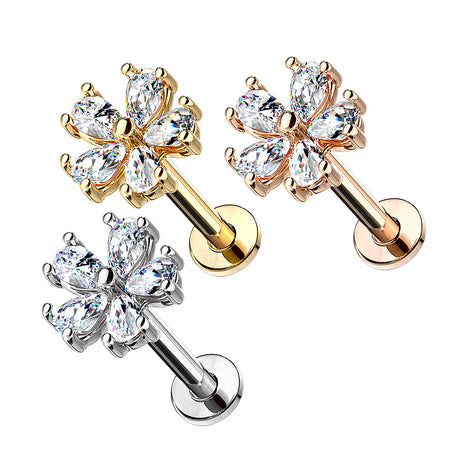 Ear Tragus Cartilage Labret Piercing Stud Crystal Flower 