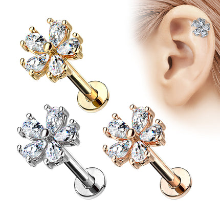 Ohr Tragus Knorpel Labret Piercing Stecker Kristall Blüte