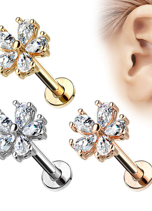 Ear Tragus Cartilage Labret Piercing Stud Crystal Flower 