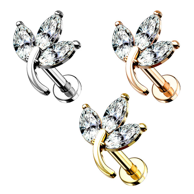 Ohr Tragus Knorpel Helix Piercing Stecker Kristall Blatt