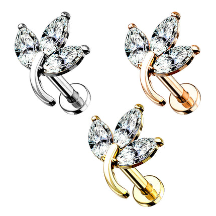 Ohr Tragus Knorpel Helix Piercing Stecker Kristall Blatt