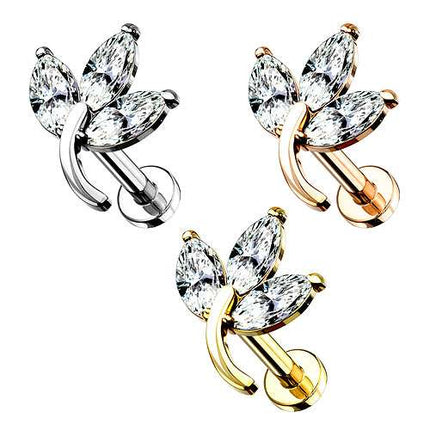 Ohr Tragus Knorpel Helix Piercing Stecker Kristall Blatt