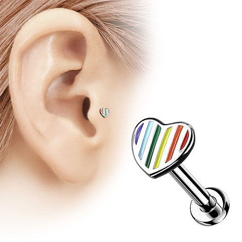 Labret Regenbogen Herz Flach Innengewinde Monroe Tragus Ohr Piercing