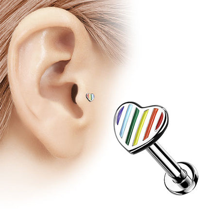 Labret Regenbogen Herz Flach Innengewinde Monroe Tragus Ohr Piercing