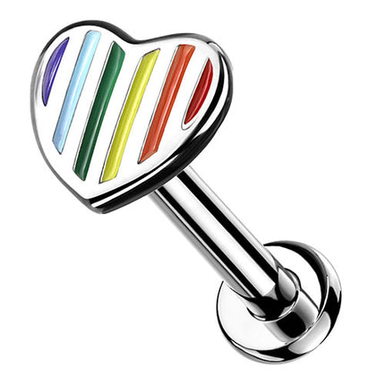Labret Regenbogen Herz Flach Innengewinde Monroe Tragus Ohr Piercing