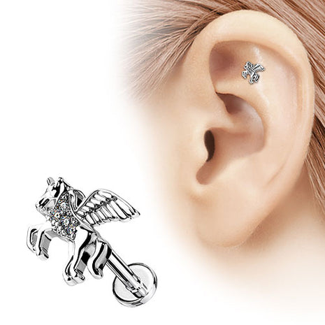 Ohr Tragus Knorpel Helix Piercing Stecker Kristall Pegasos