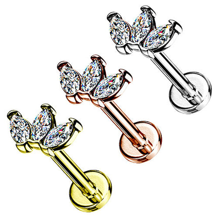 Ohr Tragus Helix Labret Piercing Stecker flach Kristall Marquise Innengewinde