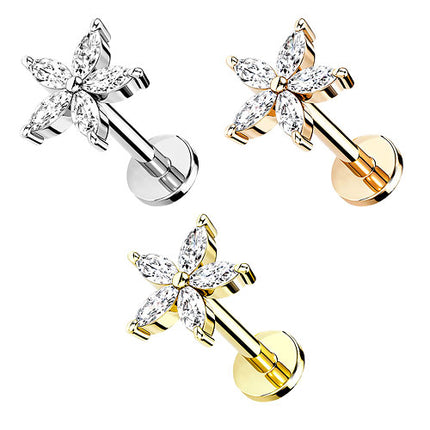 Tragus Ohr Knorpel Helix Piercing Stecker Kristall Blüte