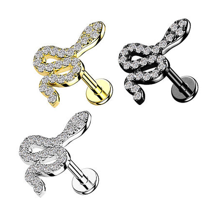 Helix Tragus Knorpel Piercing Ohrstecker flach Zirkonia Schlange Innengewinde