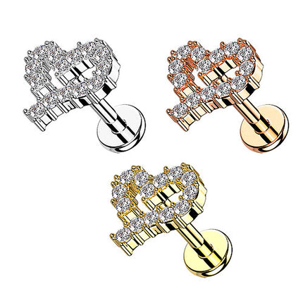 Labret Helix Tragus Conch Piercing Ohrstecker flach Innengewinde Zirkonia Herz