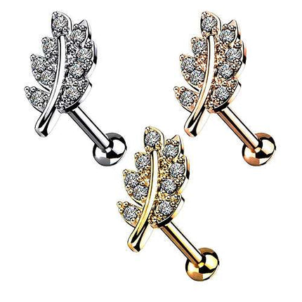 Ohr Helix Tragus Labret Piercing Stecker flach Kristall Blatt Innengewinde