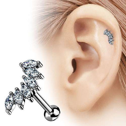 Ohr Helix Tragus Labret Piercing Stecker Kristall Marquise Schliff Innengewinde