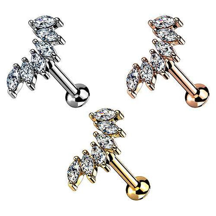 Ohr Helix Tragus Labret Piercing Stecker Kristall Marquise Schliff Innengewinde