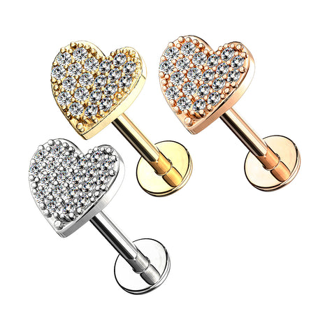 Ear Tragus Cartilage Labret Piercing Stud Crystal Heart 