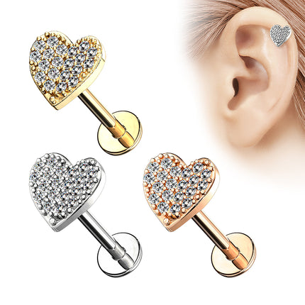 Ohr Tragus Knorpel Labret Piercing Stecker Kristall Herz