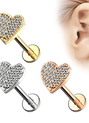 Ear Tragus Cartilage Labret Piercing Stud Crystal Heart 