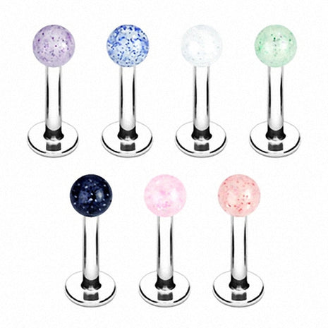 Lippenpiercing Stecker UV Glitter Kugel