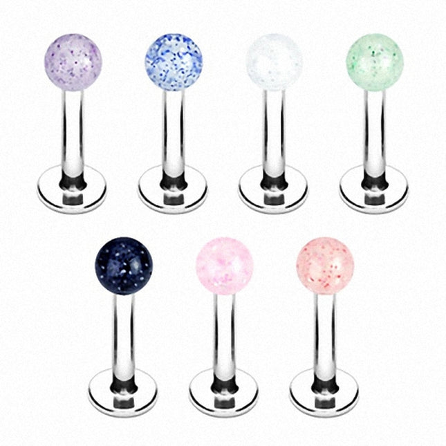 Lippenpiercing Stecker UV Glitter Kugel