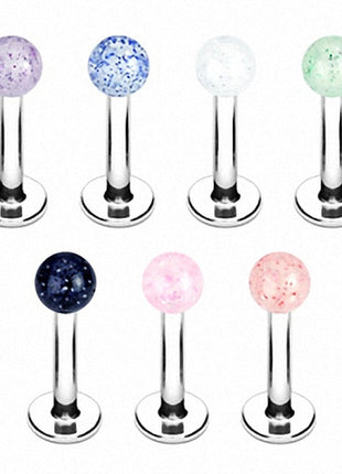 Lippenpiercing Stecker UV Glitter Kugel