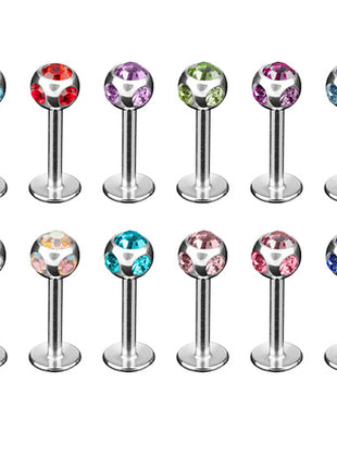 Lip Piercing Labret Stud Multi Crystal 